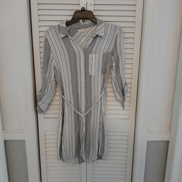 Pink Rose Dresses & Skirts - Pink Rose Women's Shirt Dress Size Sm Striped Black white Waist Tie 3/4 Sleeve